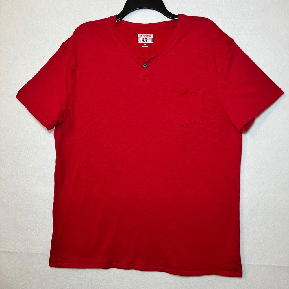 Converse One Star Red Slub Cotton 90s Skater Streetwear Henley T-Shirt Men XL
